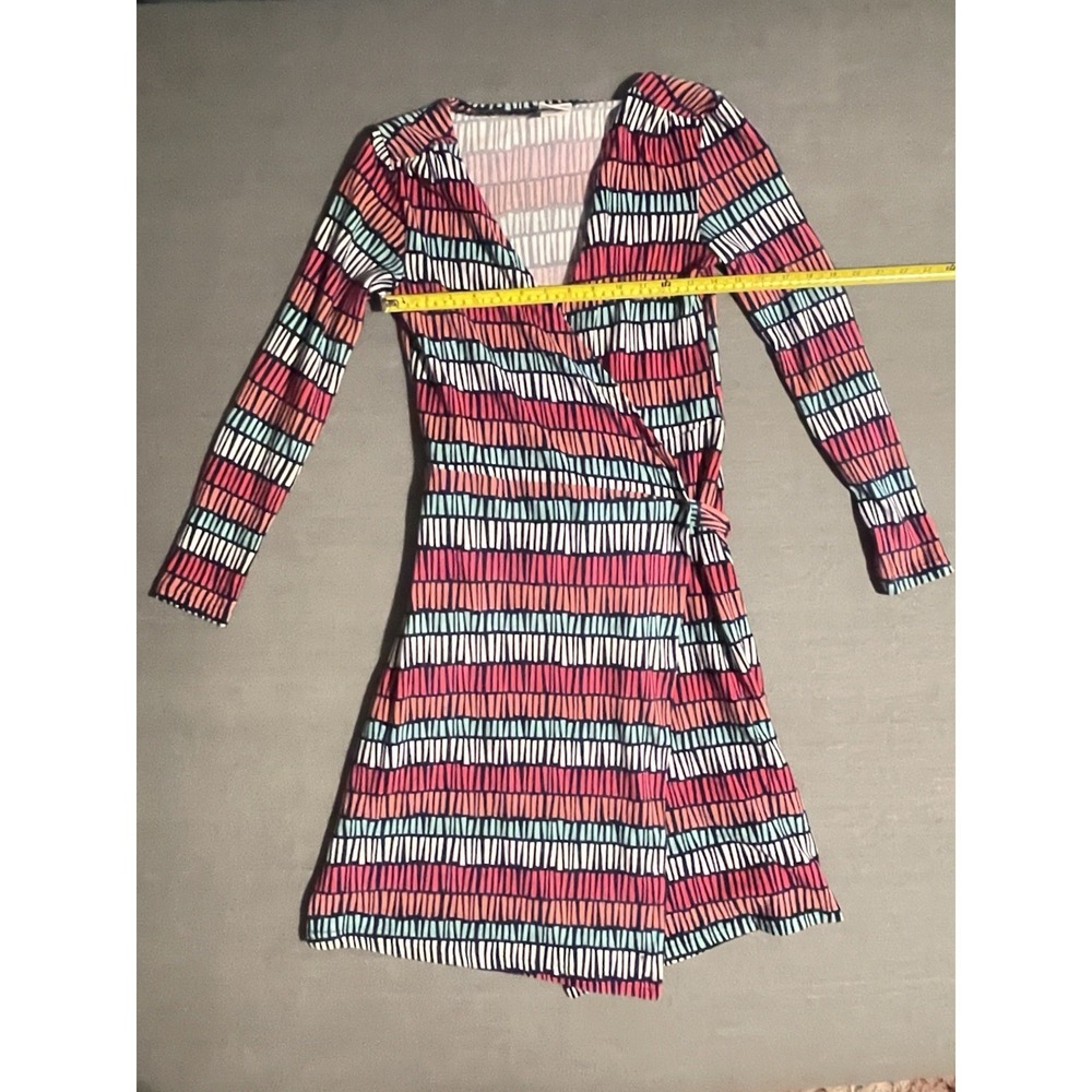 All For Color Wrap Dress Small Colorful Geometric Print Long Sleeve Mini Dress